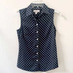 Fitted Non Iron Dot Print Fitted Shirt Navy & White Polka Dot Print